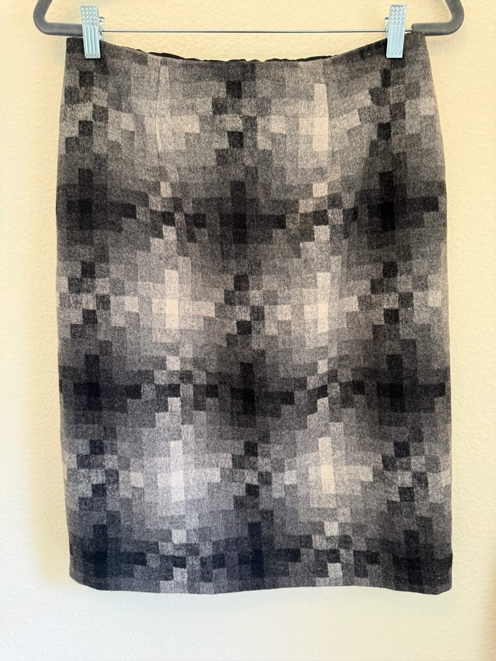 Zelda Gray Black Geometric Wool Blend Lined Pencil Skirt Size 8